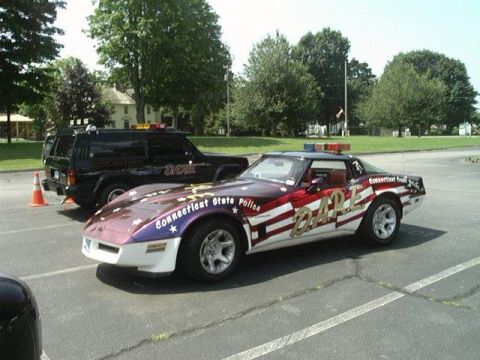 1991 Ford LTD Crown Victoria - A Chevrolet Corvette and a black SUV, both marked for DARE, are parked in a lot.