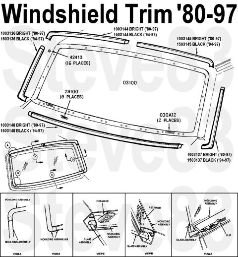 1983 Ford Bronco - Windshield Reveal Mouldings '80-97 are polished Aluminum, but '94-up are typically blacked (possibly anodized or dipped) on high-trim truck…