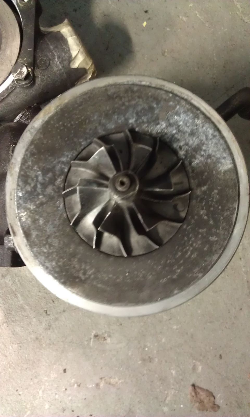 Turbocharger compressor wheel with visible blades