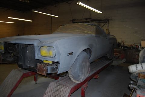 1975 Ford Ranchero - This 1975 Ford Ranchero is undergoing body repairs and is covered in primer.