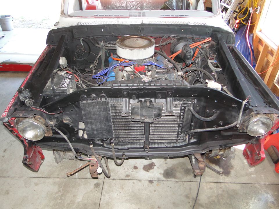 1978 Ford Bronco engine bay with radiator and engine components visible
