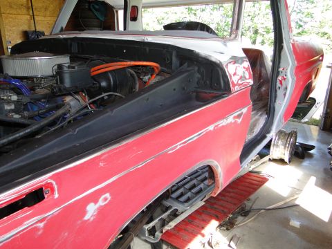 1978 Ford Bronco - This vehicle is in a garage, undergoing a significant restoration with its hood and doors open.