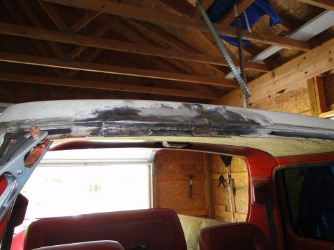 1978 Ford Bronco - Roof panel of a 1978 Ford Bronco being prepped for paint after rust repair.