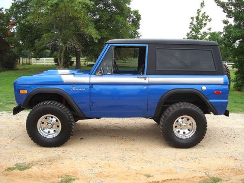 1978 Ford Bronco - This 1978 Ford Bronco is painted blue with a silver stripe and a black hardtop.