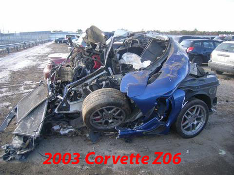 1976 Chevrolet Corvette - This severely damaged vehicle appears to be a 2003 Corvette Z06, not a 1976 model.
