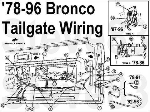 1983 Ford Bronco - '78-96 Bronco Tailgate Wiring 1 - Switch and Housing Assembly (Includes 14086 Wiring) - 14046 2- Latch Assembly - 43170 3 - Ground ring ter…