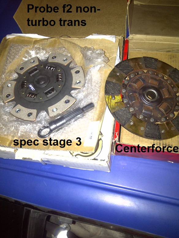 Clutch disc and pressure plate with alignment tool, labeled 'SPEC stage 3' and 'Centerforce'