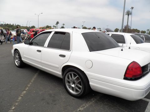2003 Ford Crown Victoria - White Crown Victoria parked at outdoor meet with palm trees and crowd behind