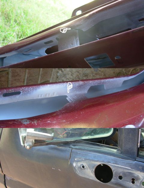 1983 Ford Bronco - Cracks propagating from the vent window tab are probably due to the upper mount for a breakaway mirror putting too much stress on the door…