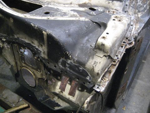 1973 Ford Ranchero - This image shows the heavily corroded and repaired firewall and frame of a vehicle, not a complete 1973 Ford Ranchero.