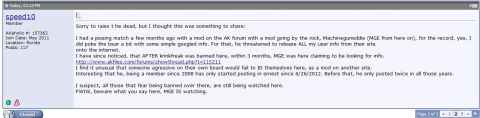 2000 Ford Crown Victoria - A forum post details a dispute between users and moderators on an online forum, including threats and accusations.