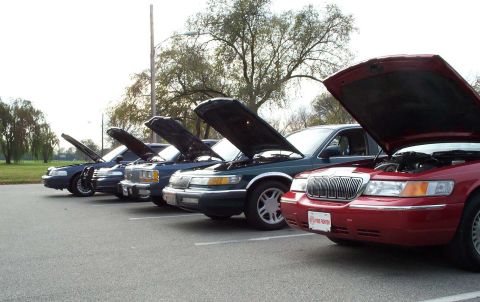 1998 Ford Crown Victoria - The Vics and Marquis, at the meet.