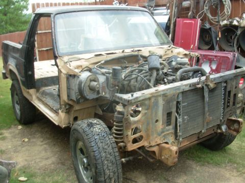 1983 Ford Bronco - This 1983 Ford Bronco is missing its front clip and is partially disassembled.