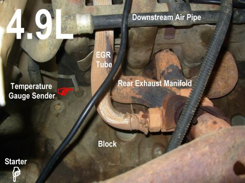 1983 Ford Bronco - 4.9L Temperature Gauge Sender Location Looking LEFT from behind the RHF tire over the frame under the plastic wheelwell. [url=https://www.s…