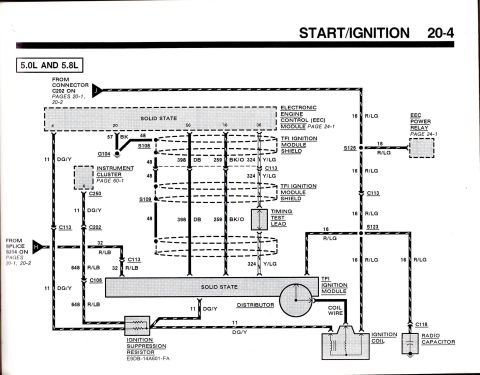 1990 Ford Bronco - This diagram details the start and ignition system wiring for Ford 5.0L and 5.8L engines, including components like the EEC module and igni…