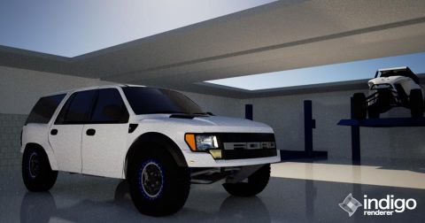 1988 Ford Bronco - A white SUV with a prominent "FORD" grille and aggressive off-road tires is shown in a garage setting.