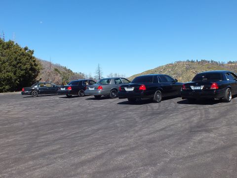2003 Ford Crown Victoria - Crown Victoria lineup seen from behind on mountain lot, hazy hills and blue sky