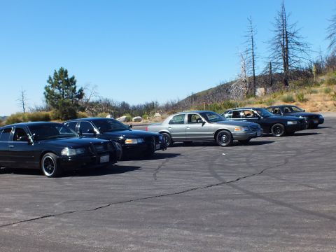 2003 Ford Crown Victoria - Crown Victoria and Grand Marquis sedans staged along cracked asphalt under clear sky