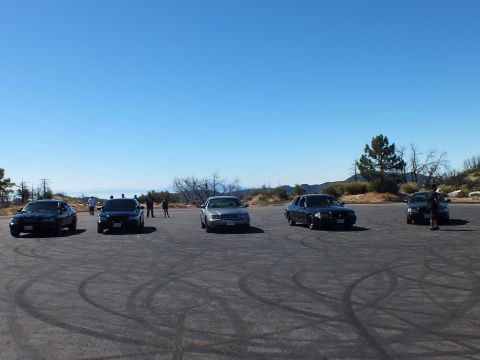 2003 Ford Crown Victoria - Crown Victoria sedans face camera on a streaked asphalt pad with distant hills