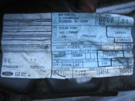 1993 Ford Bronco - Shipping label shows part number 1A401A and date Nov. '93.