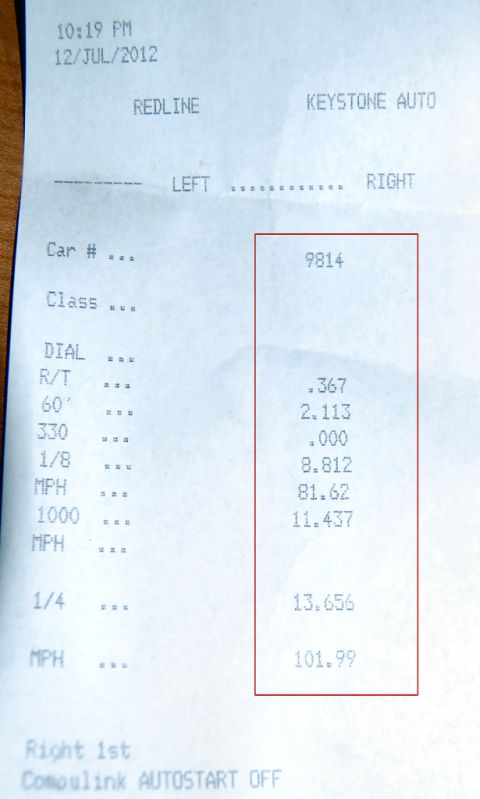 1985 Mercury Grand Marquis - A drag strip time slip with various performance metrics and car number 9814 is shown.