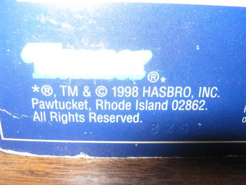 2010 Mitsubishi Outlander - Copyright information for Hasbro, Inc., Pawtucket, Rhode Island, dated 1998.