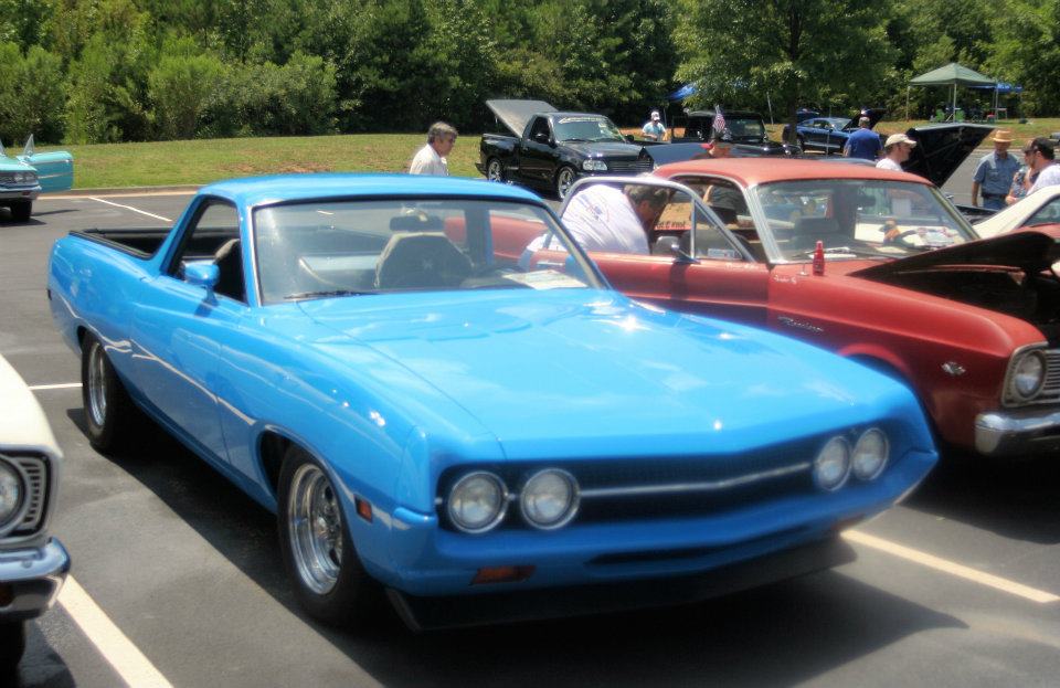 Blue coupe utility vehicle, front 3/4 view. Appears to be from the early 1970s