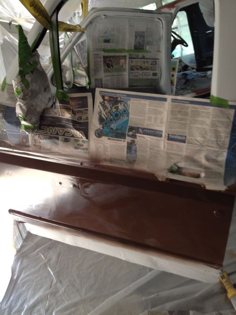 1986 Ford Bronco - Newspaper protects the interior of a vehicle during a paint job.