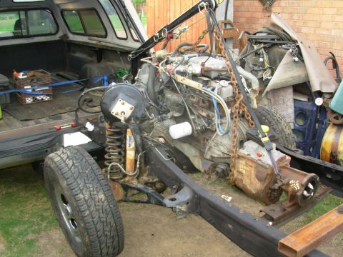 1983 Ford Bronco - The trans crossmember is the old '83, but I'm not sure if it's gonna work. I just haven't found the newer style yet. The 2x4 tube on the fr…