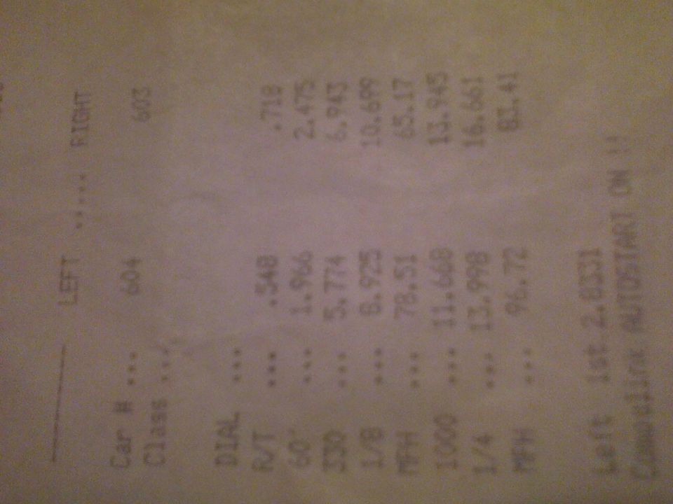Drag strip time slip with various performance data