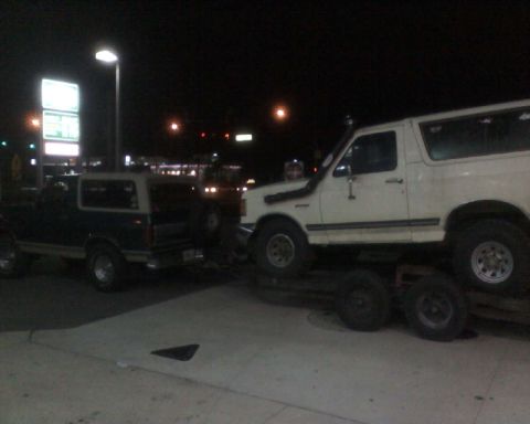 1988 Ford Bronco - My 96 trailering my 88 to the Redneck Yatch Club.