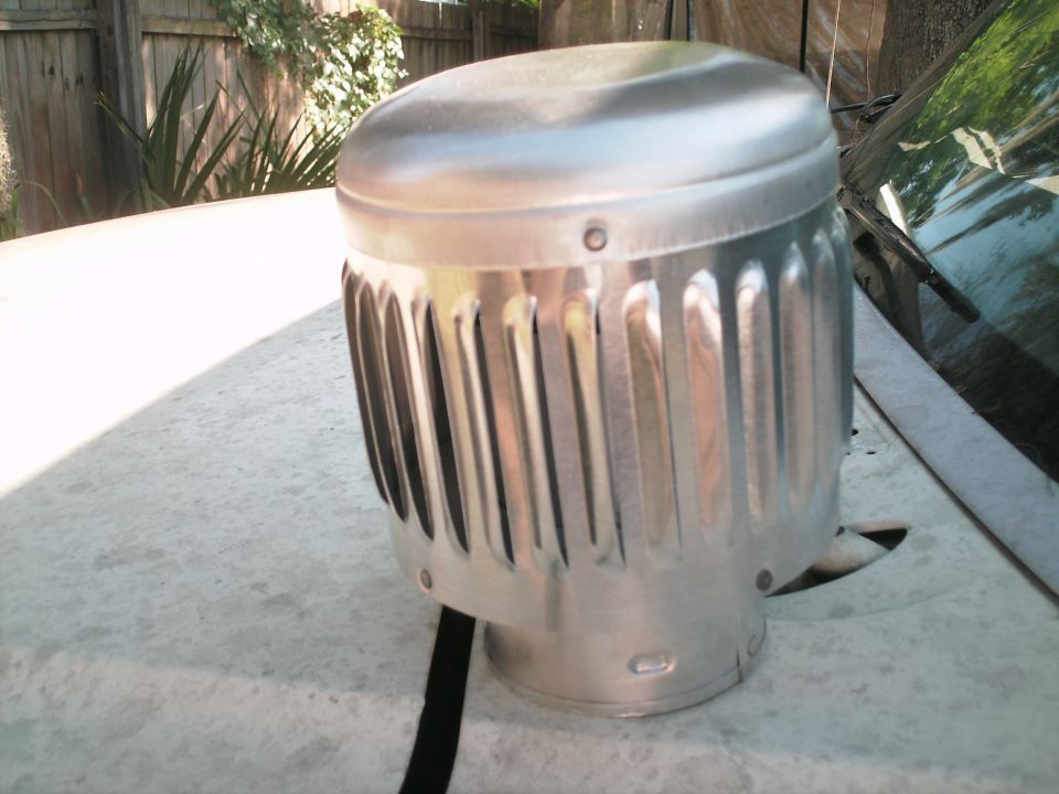 One of the tops i use for my snorkel. found this at Home Depot used for house vents. great for keeping rain out of the snorkel and water out of the engine. drawback is that it does make a loud whisseling noise