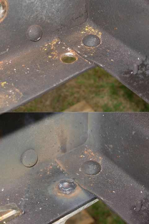 1983 Ford Bronco - The previous hitch receiver's bolt holes don't line up with my bumper's, and these were so close that I had to fill-weld them before I coul…