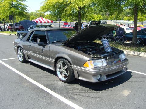 2007 Ford Mustang - Gray 1990 Ford Mustang convertible with hood open, displaying a 5.0 badge and custom wheels.