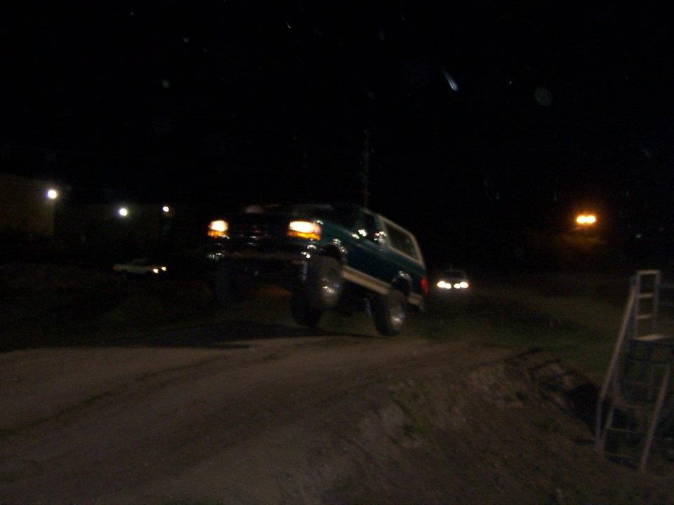 getting airborne at Trucks on the Track. and i still had to trailer my other truck home with it
