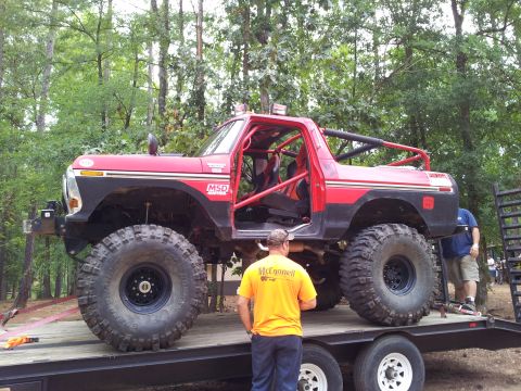 2012 Ford Bronco - This heavily modified Ford Bronco features a full roll cage and oversized off-road tires.