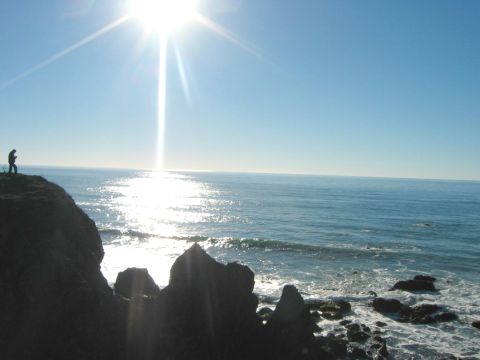 2002 Ford Taurus - A lone figure stands on a rocky cliff, gazing out at the vast ocean under a bright, sun-drenched sky.