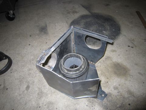 2008 Jeep Wrangler - Custom fabricated metal air intake box housing a K&N air filter, likely for an engine modification.