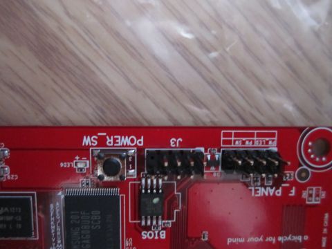 1963 Ford Falcon - A close-up view of a red circuit board, showing various connectors and labels such as 'POWER SW' and 'F PANEL'.