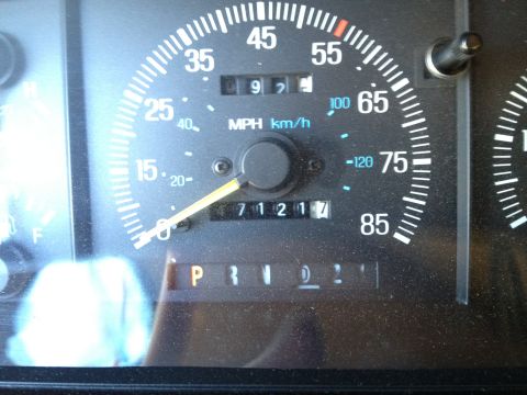1991 Ford Bronco - Close-up of a vehicle's dashboard gauges, showing speed and mileage.