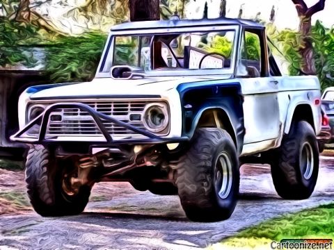 1973 Ford Bronco - This modified Ford Bronco features oversized tires and a custom front bumper.