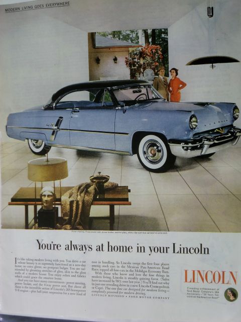 2000 Mercury Grand Marquis - This vintage advertisement showcases a 1955 Lincoln Capri in a modern living setting.
