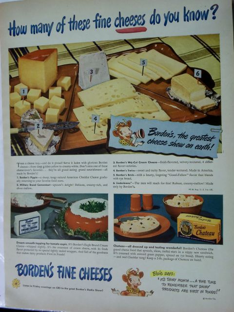 2000 Mercury Grand Marquis - This vintage advertisement promotes Borden's Fine Cheeses with various product images and descriptions.