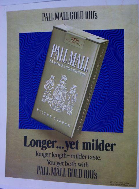 2000 Mercury Grand Marquis - Advertisement for Pall Mall Gold 100's cigarettes, highlighting their longer and milder taste.