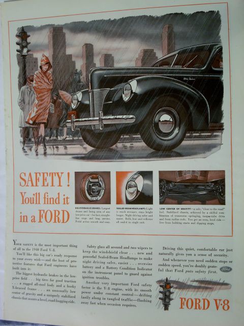 2000 Mercury Grand Marquis - Advertisement for the 1940 Ford V-8, highlighting its safety features in adverse weather conditions.