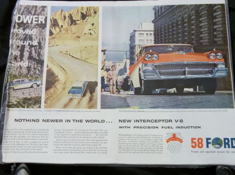 2000 Mercury Grand Marquis - 1958 Ford Fairlane 500 Skyliner advertised with Precision Fuel Induction, shown on a San Francisco hill.