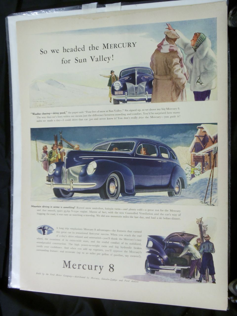 We headed the Mercury for Sun Valley Mercury 8 ad with illustrated cars in snowy ski scenes