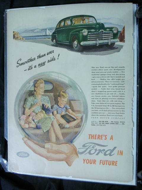 2000 Mercury Grand Marquis - Advertisement for a 1947 Ford sedan, highlighting its smooth ride and future appeal.
