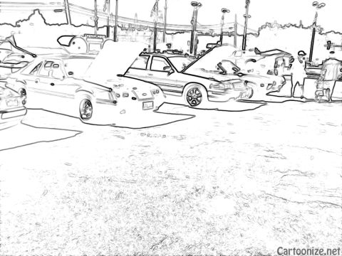 2003 Ford Crown Victoria - Multiple vehicles are parked in an outdoor lot, with one sedan's hood raised.
