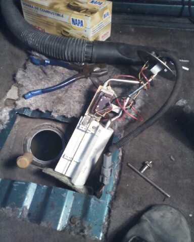 1996 Ford Bronco - disconnected the fuel lines and electricle connection. used a hammer and flathead screwdriver to tap the locking ring where it unlocks. pul…